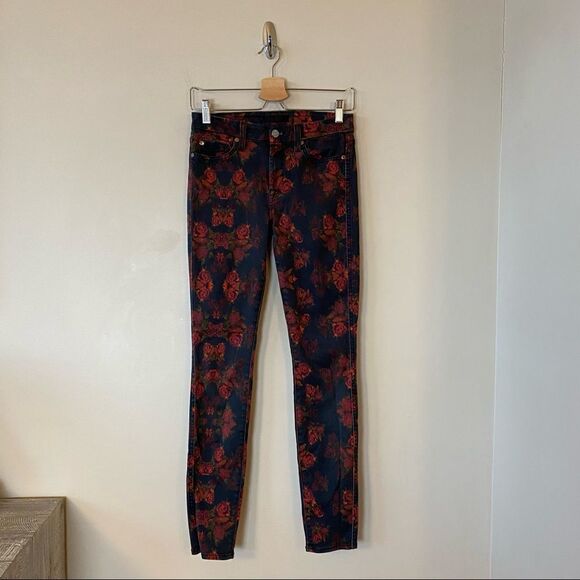 7 For All Mankind Rose Print Mid-Rise Skinny Jeans (Size:26) - Picture 2 of 12